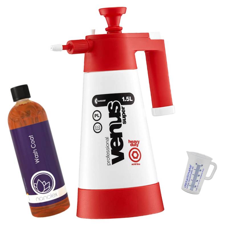 detailmate Versiegelung Set aus Nanolex WashCoat 750ml + Kwazar Professional Venus super Pumpsprüher 1,5 L Säure geeignet + Messbecher 50 ml von detailmate