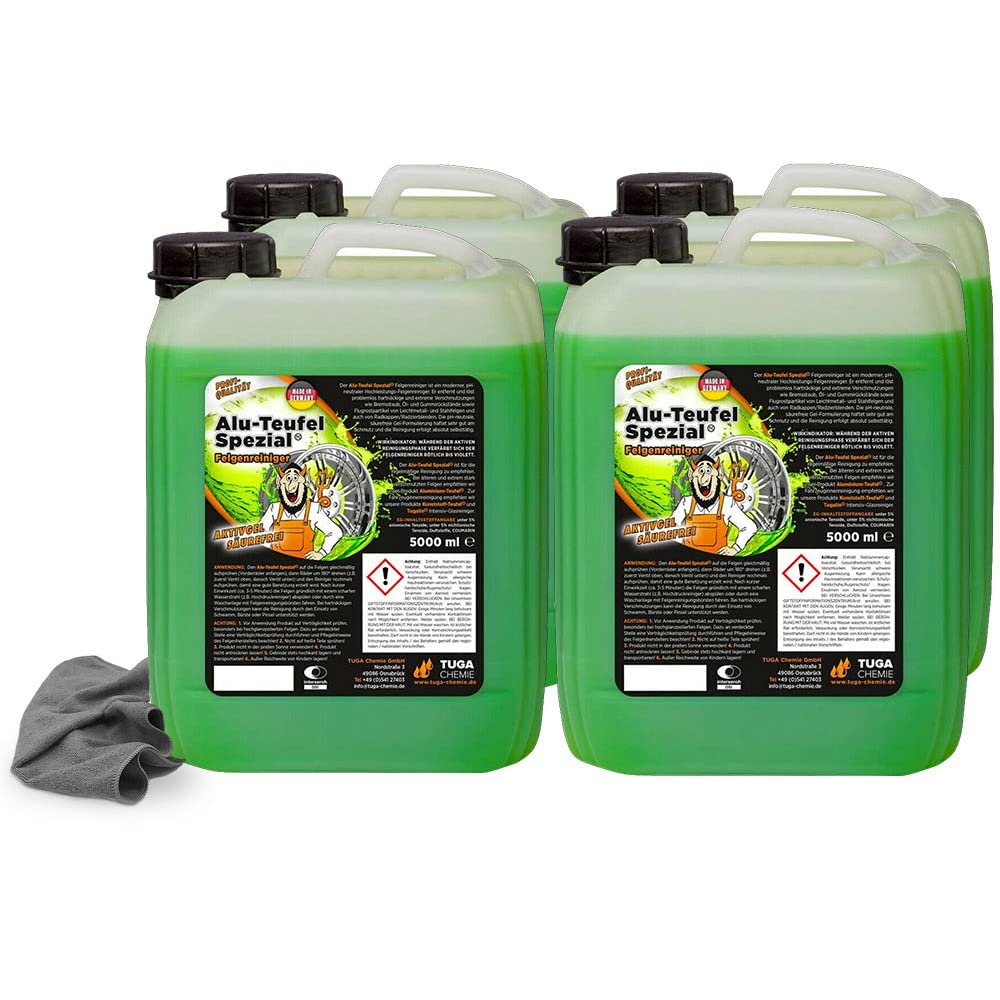 detailzone Felgenreiniger Set: 4X TUGA Alu Teufel Spezial grün 5 Liter + 1x Microfasertuch 40x40 cm grau detailzone Felgenreiniger Set: 4X TUGA Alu Teufel Spezial grün 5 Liter + 1x Microfasertuch 40x40 cm grau von detailzone