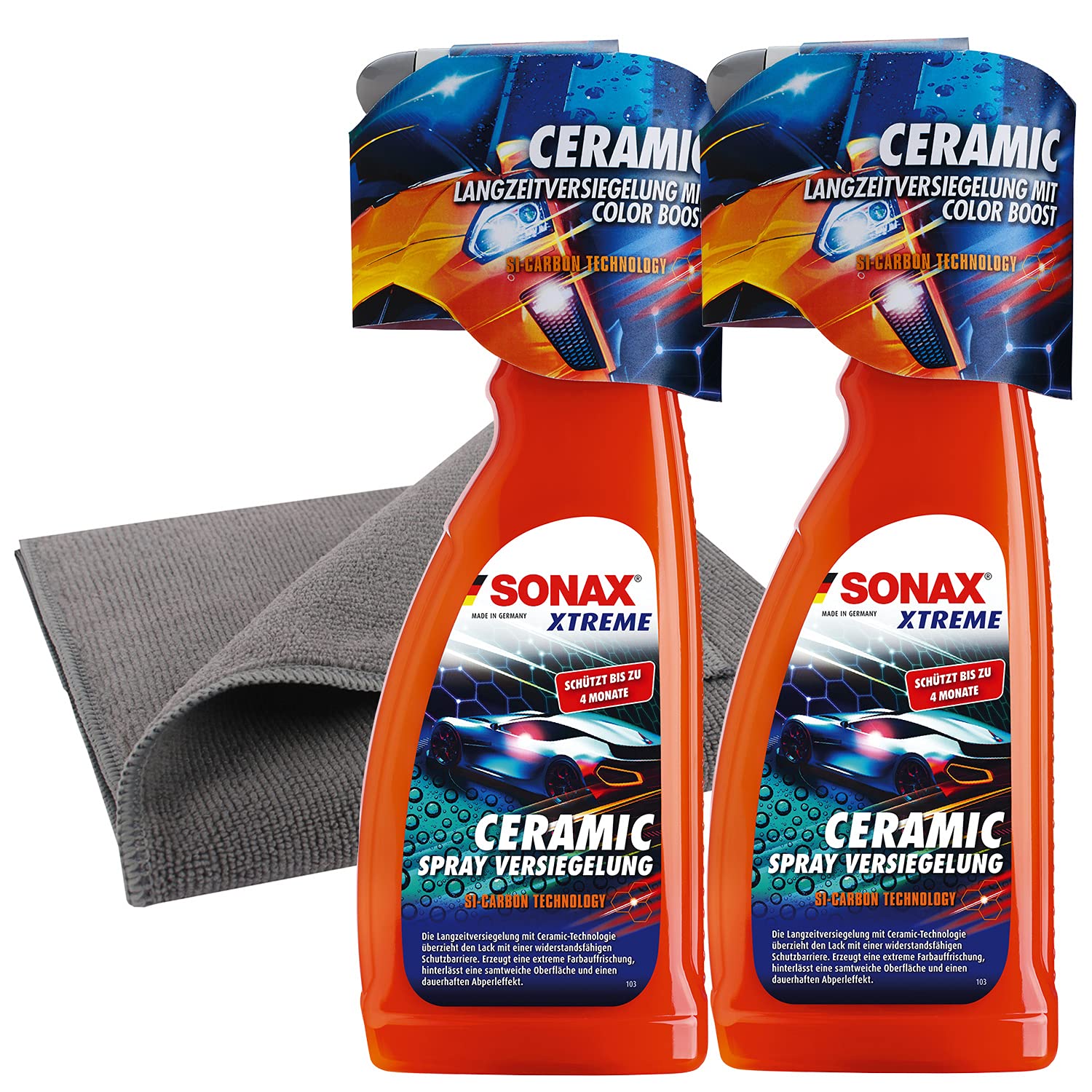 detailzone Ceramic Spray Versiegelung Set: 2X Spray Versiegelung 750ml + Microfasertuch 40x40cm grau von detailzone
