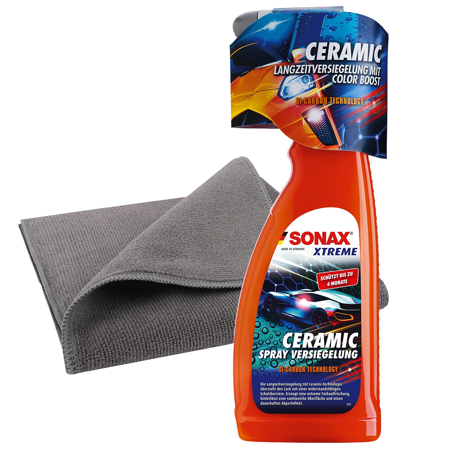 detailzone SONAX Xtreme Ceramic Spray Versiegelung Set: Ceramic Spray Versiegelung 750ml + Microfasertuch 40x40 cm grau von detailzone