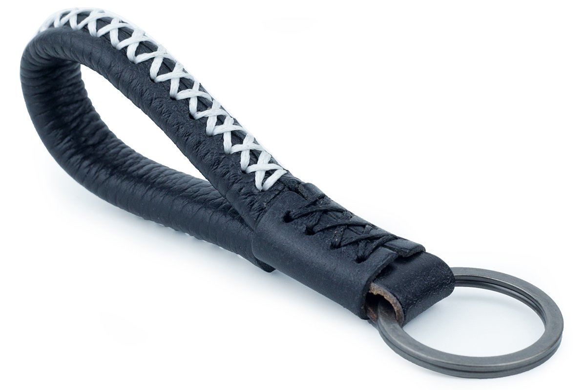 dpob Leder Schlüsselanhänger, Loop Handmade Leder geflochten Schlüsselband Schlüsselbund für Auto/Büro/Home Keys (Black) von dpob