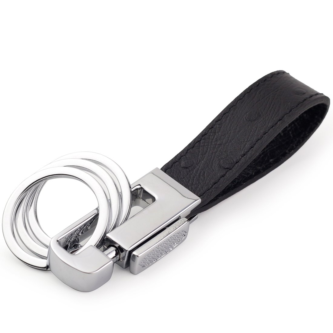 dpob Straußenleder Leder Valet Keychain, Elegante Designer Schlüsselanhänger mit 3 Abnehmbaren Schlüsselanhänger (schwarz) von dpob