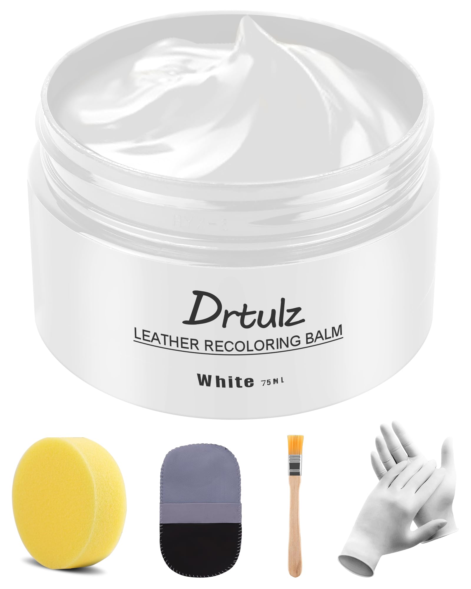 drtulz Leder Reparatur Set Schwarz, Lederpflege Für Ledercouch, Für Vinyl Möbel, Sofa, Autositze, Schuhe Für Reparatur Lederfarbe Auf Verblassten und Zerkratzten Ledersofas (Weiß 75ML) von drtulz