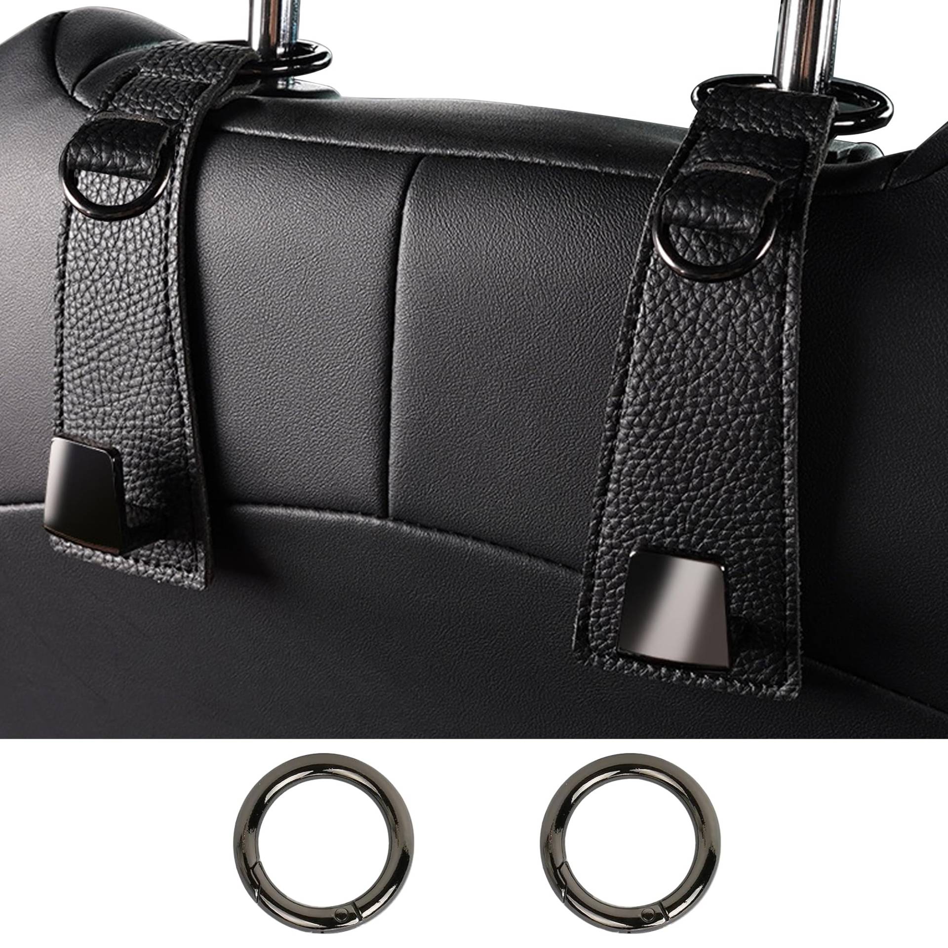 duoyif Auto-Haken, Drehbare Leder Auto Haken, 2Stk Metall Leder Auto Lagerung Haken Mit Extended Runde Karabiner, Universal Auto Rücksitz Kopfstützen Haken Zum Aufhängen Taschen Handtaschen (Schwarz) duoyif Auto-Haken, Drehbare Leder Auto Haken, 2Stk Metall Leder Auto Lagerung Haken Mit Extended Runde Karabiner, Universal Auto Rücksitz Kopfstützen Haken Zum Aufhängen Taschen Handtaschen (Schwarz) von duoyif