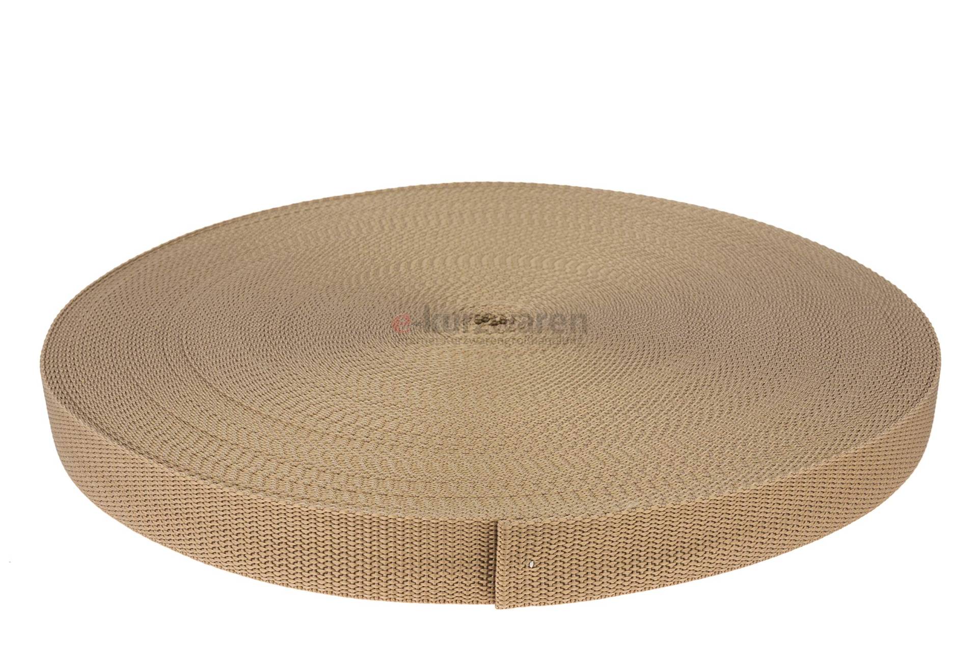 Gurtband Polypropylen 2m oder 5m lang - 32 Farben Breiten: 20mm 25mm 30mm 40mm 50 mm (894 Dunkelbeige) von e-kurzwaren