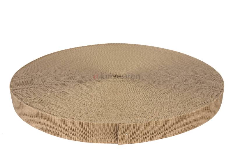 Gurtband Polypropylen 2m oder 5m lang - 32 Farben Breiten: 20mm 25mm 30mm 40mm 50 mm (894 Dunkelbeige) von e-kurzwaren