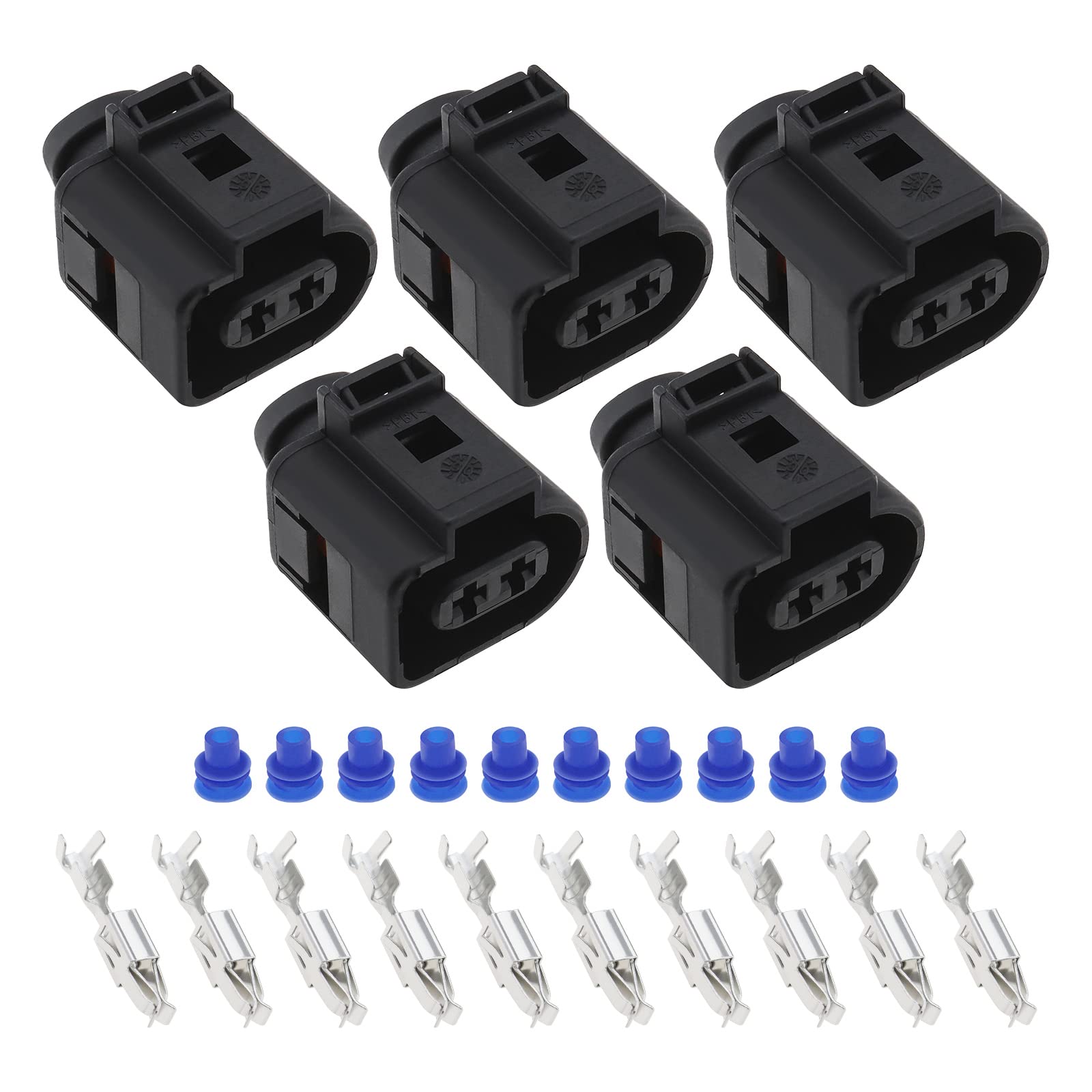 eMagTech 5 Sets Auto Scheinwerfer Nebelscheinwerfer Stecker Anschluss 1J0973722 Kompatibel mit VW Kompatibel mit Audi Kompatibel mit Seat 2 Pins Scheinwerfer Steckverbinder von eMagTech