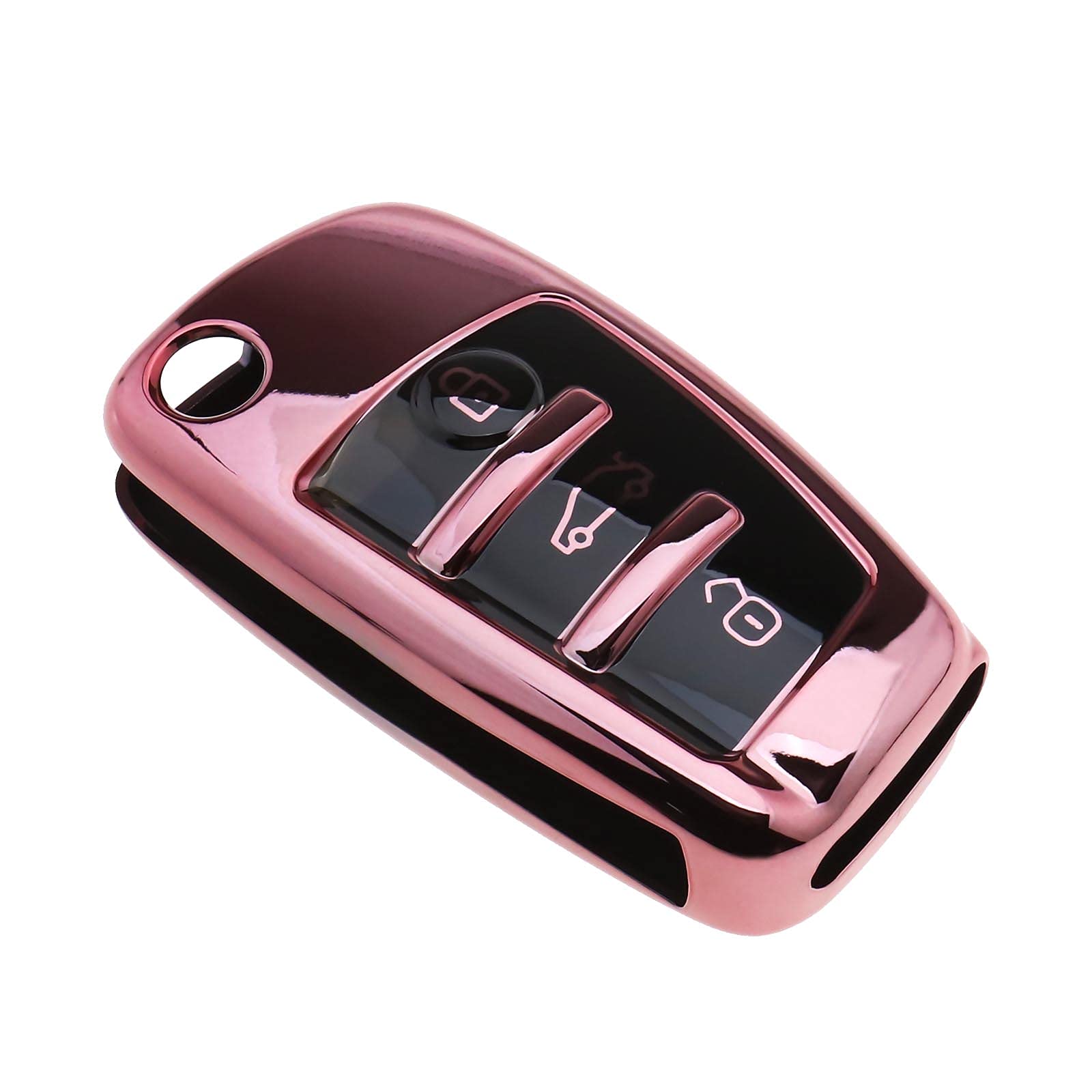 eMagTech Autoschlüssel Schutzabdeckung Schutzhüllen Weich TPU 3 Tasten Rosa Kompatibel mit Audi A1 A3 A4 A6 Q3 Q5 Q7 S3 R8 TT von eMagTech