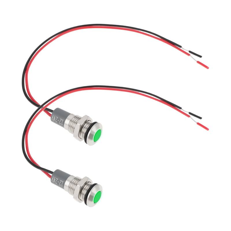 eMagTech 2 Stücke AC/DC 12V-24V 8mm Panel Mount LED Signal Anzeige Metall Shell Warnung Lampen Grün von eMagTech