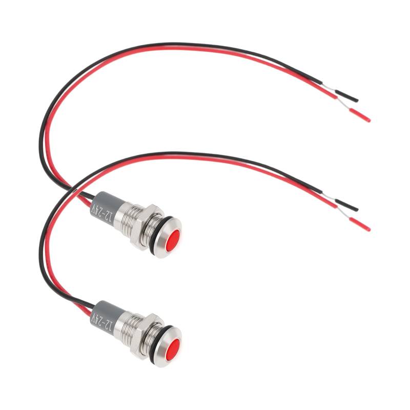 eMagTech 2Pcs AC/DC 12V-24V 8mm Panel Mount LED Signal Anzeige Metall Shell Warnung Lampen Rot von eMagTech