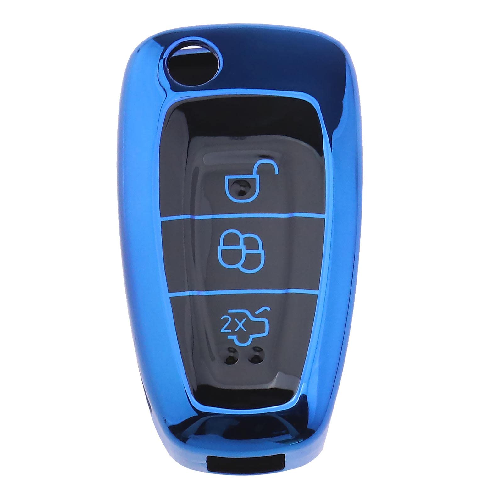eMagTech 3 Tasten Auto Smart Fernbedienung TPU Schlüsselanhänger Hülle Shell Cover Protector Skin Jacket Kompatibel mit Ford Mondeo/Escort Flip Klappschlüssel Fahrzeug Innenzubehör Blau von eMagTech