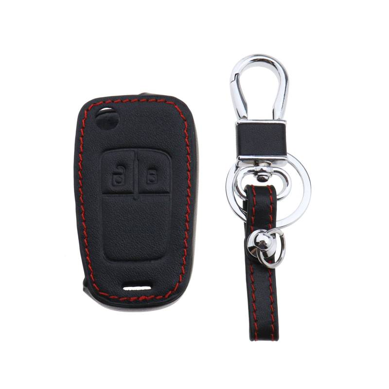 eMagTech 3 Tasten Auto Smart Remote Leder Schlüsselanhänger Hülle Shell Cover Protector Skin Jacket Keychain kompatibel mit Opel Chevrolet Fahrzeug Innenraum Zubehör Schwarz von eMagTech