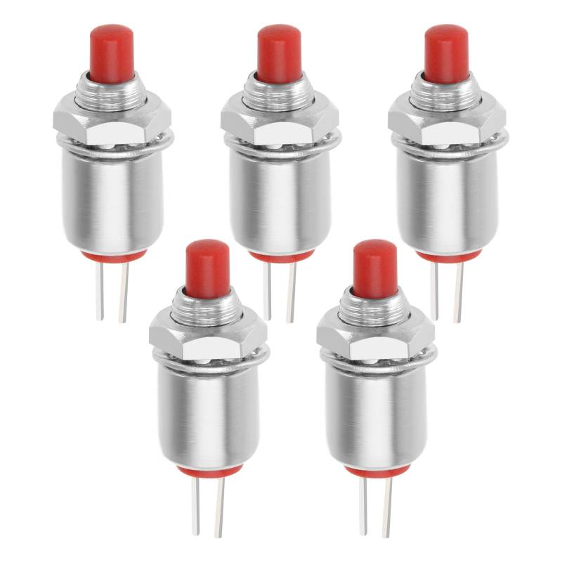 eMagTech 5 Stück 2-poliger Mikrominiatur Momentan Druckknopf DS-402 Mini Druckschalter Micro Lockless Momentane Druckschalter Aus-(EIN) SPST 125 V 1 A 5 mm, Rot von eMagTech