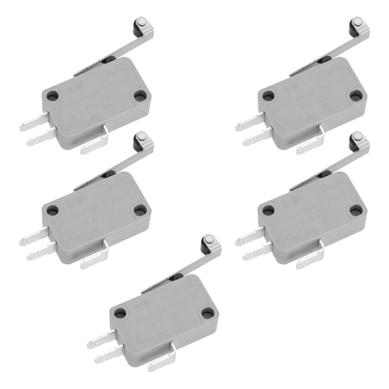 eMagTech 5 Stück 3-poliger V3-Mikroschalter NO/NC 16 A 250 VAC Kippschalter mit Langem Rollenhebel SPDT Momentary Snap Action Mikroschalter für Kommunikationsgeräte für Automobilelektronikprodukte von eMagTech