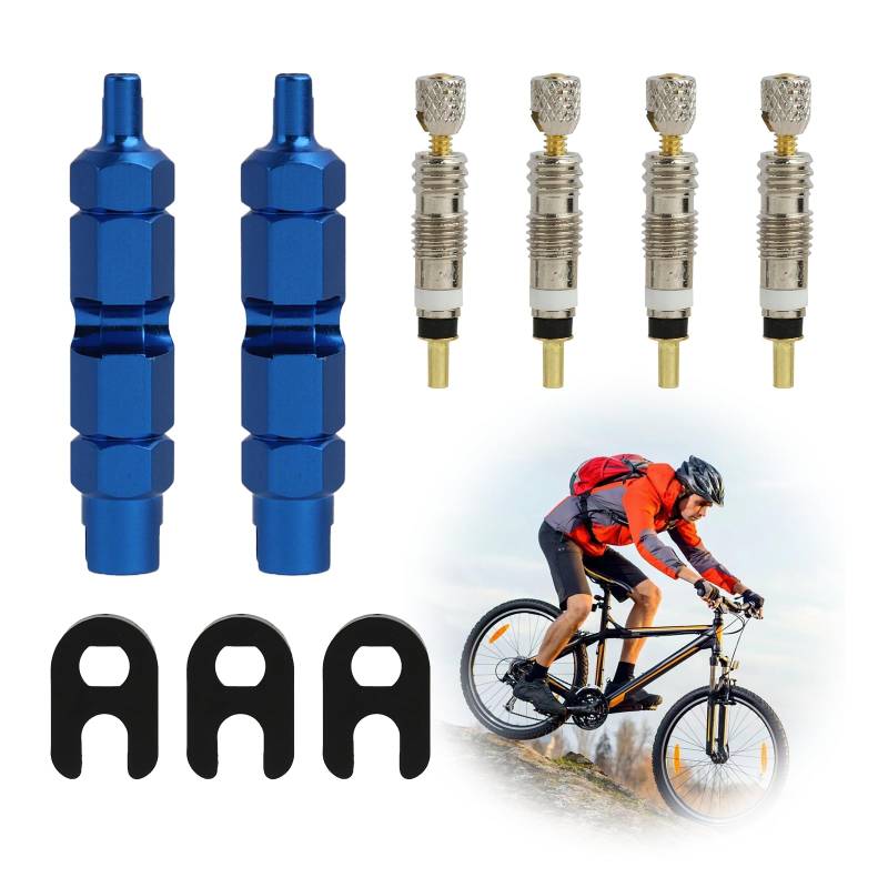 8er Set Fahrradventil Adapter, Presta zu Schrader Ventiladapter, Französisches Ventil,Ventileinsatzentferner und Ventilkappen, Langlebiges Kupfer und Kunststoff, Universell für Fahrradreifen von eModwey