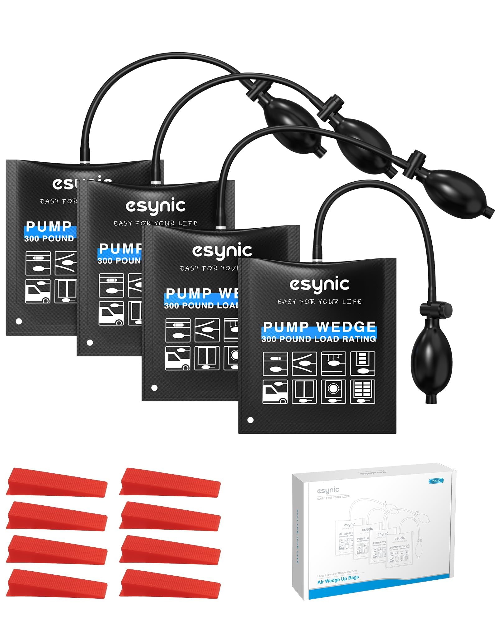 eSynic 4er Set Air Wedge Aufblasbare Keile – Tür- und Fensterinstallationshilfe, 8 Kunststoffkeile, bis zu 136 kg Tragkraft, für Auto und Heimwerkerbedarf eSynic 4er Set Air Wedge Aufblasbare Keile – Tür- und Fensterinstallationshilfe, 8 Kunststoffkeile, bis zu 136 kg Tragkraft, für Auto und Heimwerkerbedarf von eSynic