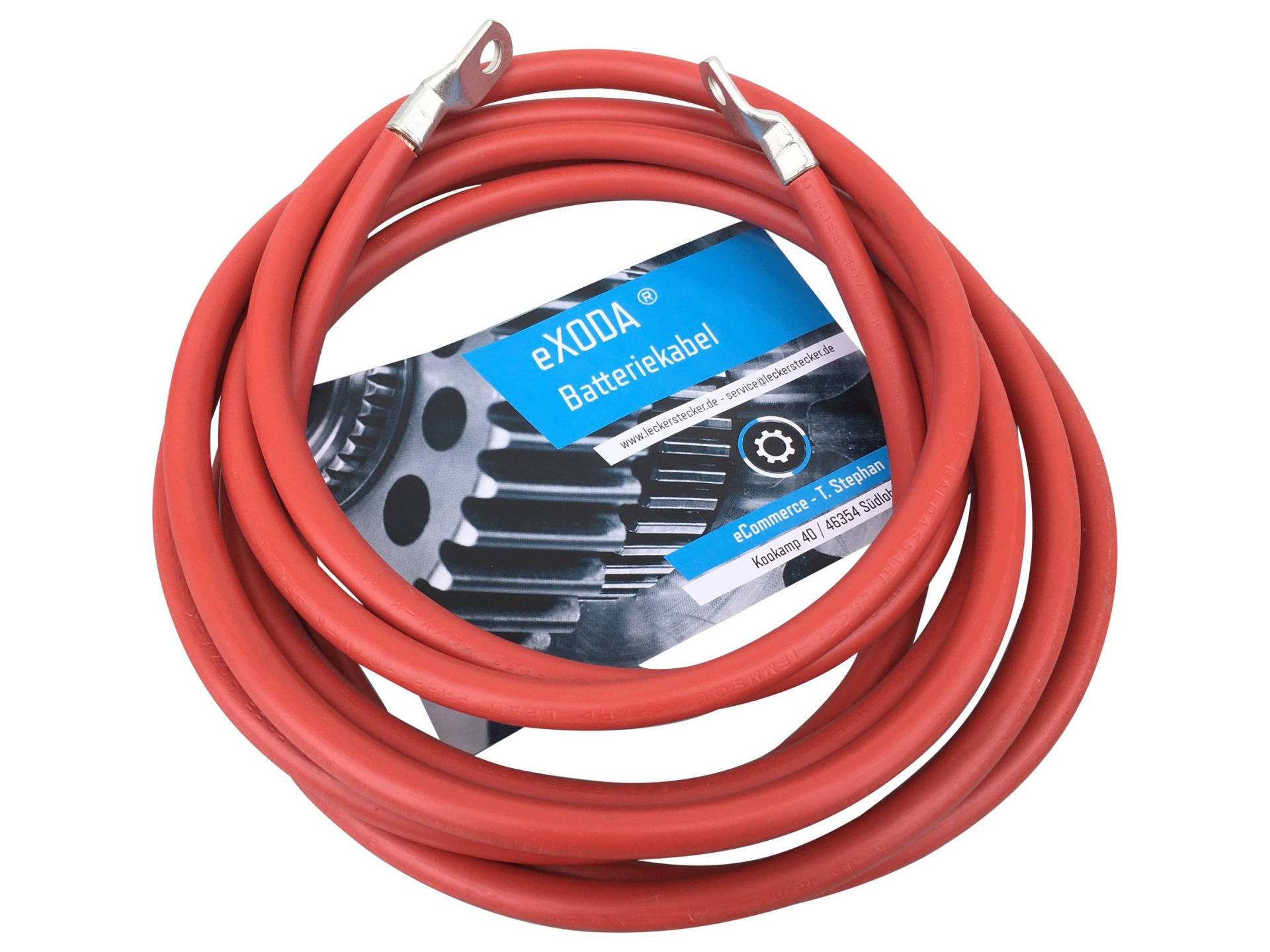eXODA Batteriekabel 10 mm² 200cm Kabelschuhe M6 und M10 Rot von eXODA
