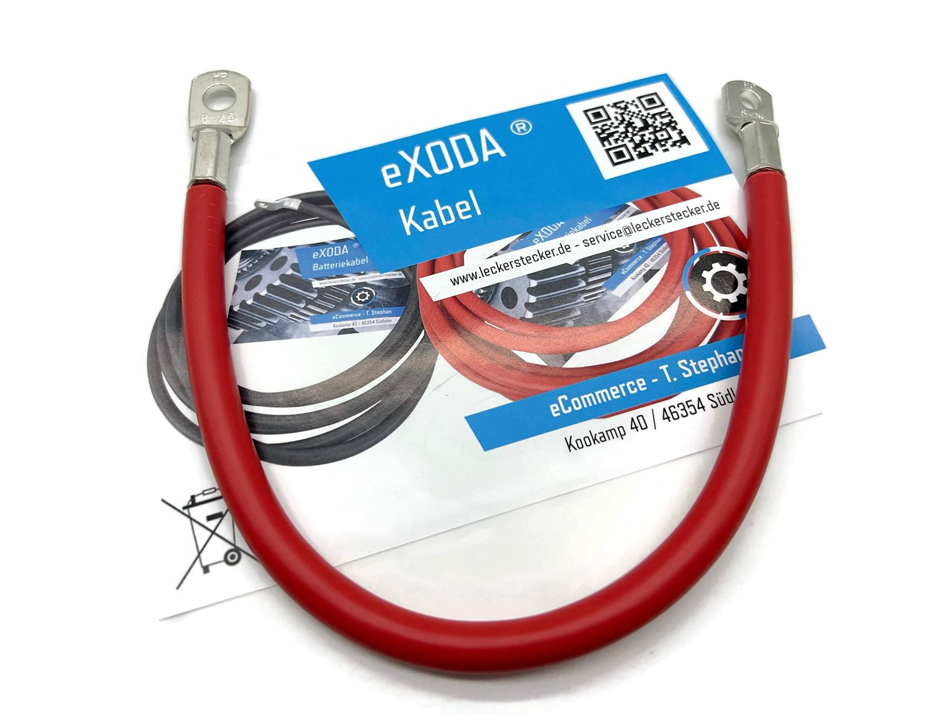 eXODA Batteriekabel 25 mm² 30cm Kabelschuhe M6 und M8 Rot von eXODA