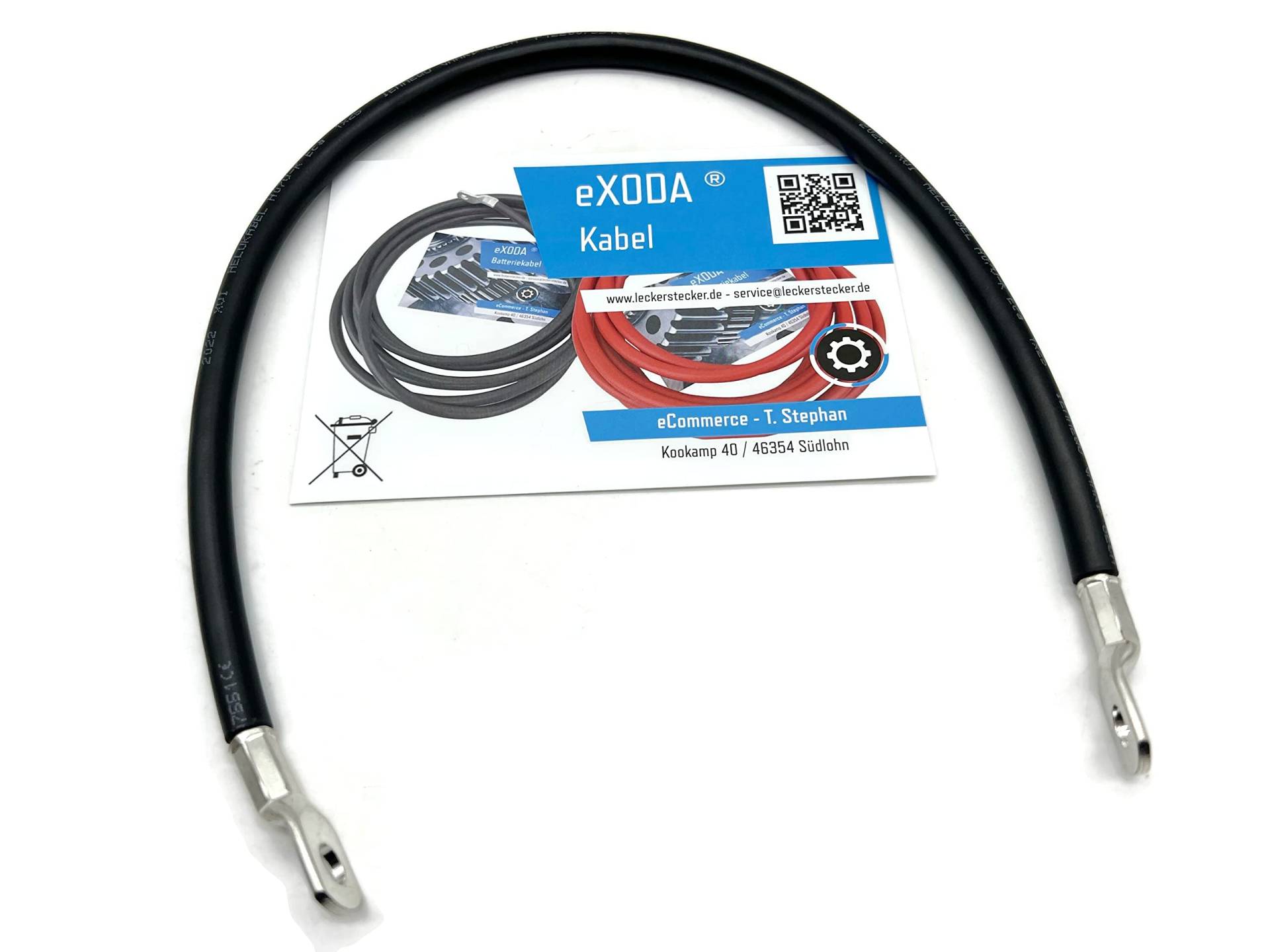 Batteriekabel 25 mm² 50cm mit Kabelschuhen M8 Schwarz von eXODA