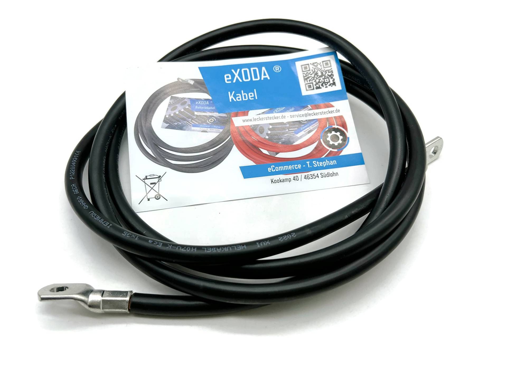 eXODA Batteriekabel 35 mm² 200cm mit Kabelschuhen M8 Schwarz von eXODA