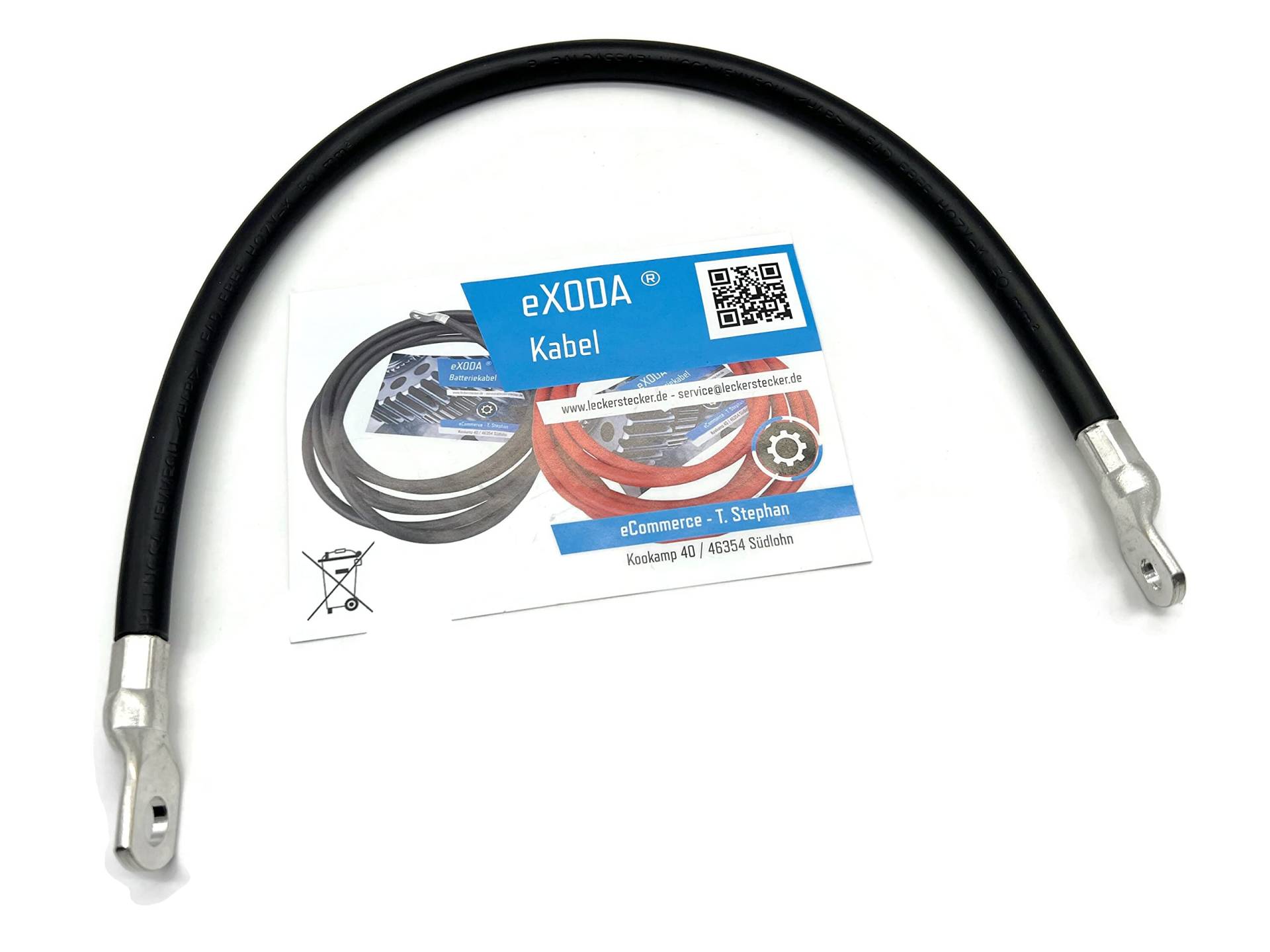 eXODA Batteriekabel 50 mm² 50cm Kabelschuhe M10 und M8 Schwarz von eXODA