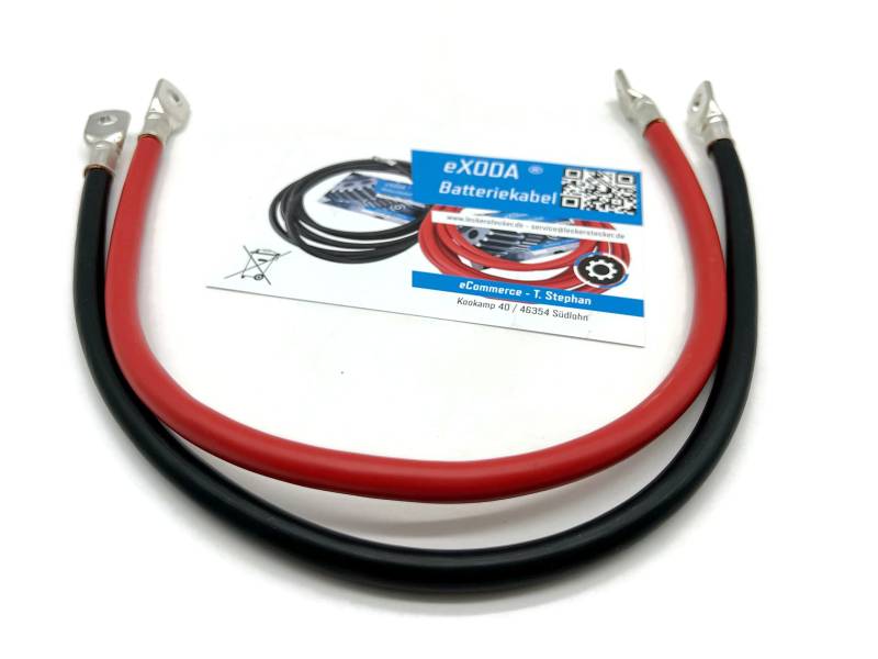 eXODA Batteriekabel Set 50 mm² 50cm mit Kabelschuhen M8 Rot und Schwarz von eXODA