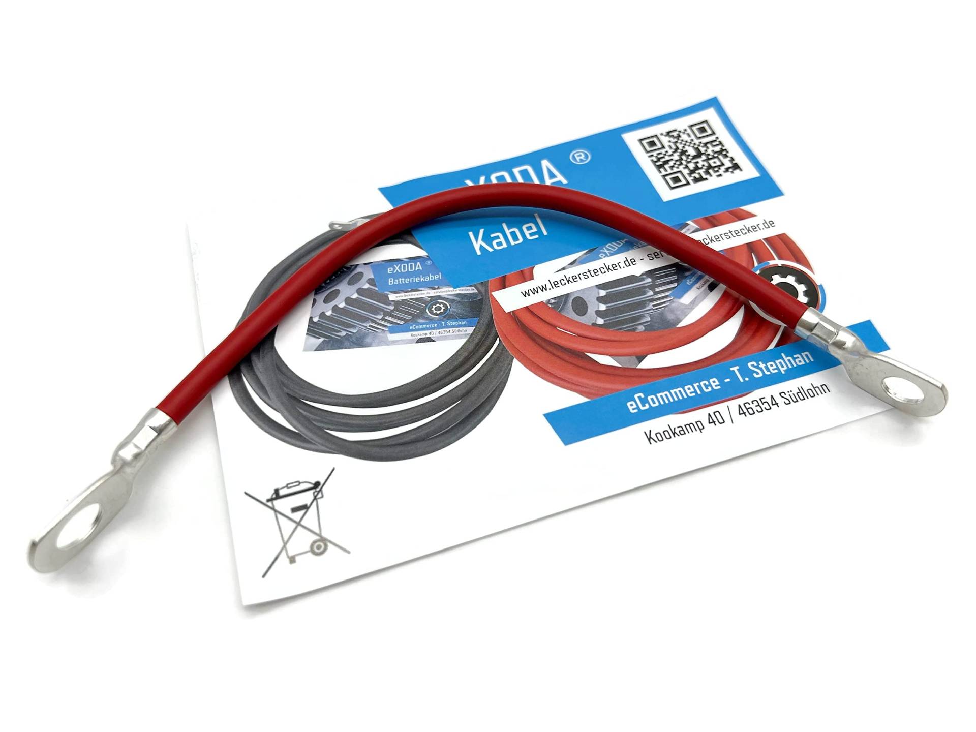 eXODA Batteriekabel 10 mm² 20cm Kabelschuhe M8 und M10 Rot von eXODA