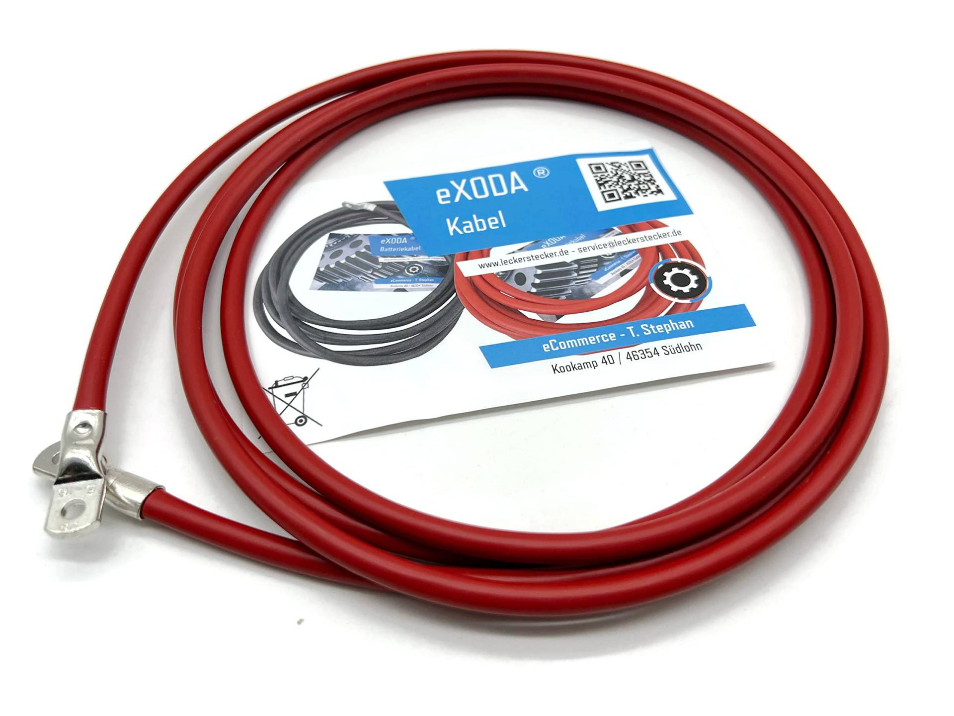 eXODA Batteriekabel 16 mm² 2,5m mit Kabelschuhen M5 Rot von eXODA