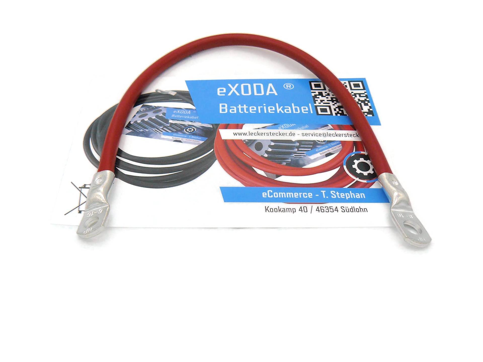 eXODA Batteriekabel 16 mm² 30cm Kabelschuhe M8 und M6 Rot von eXODA