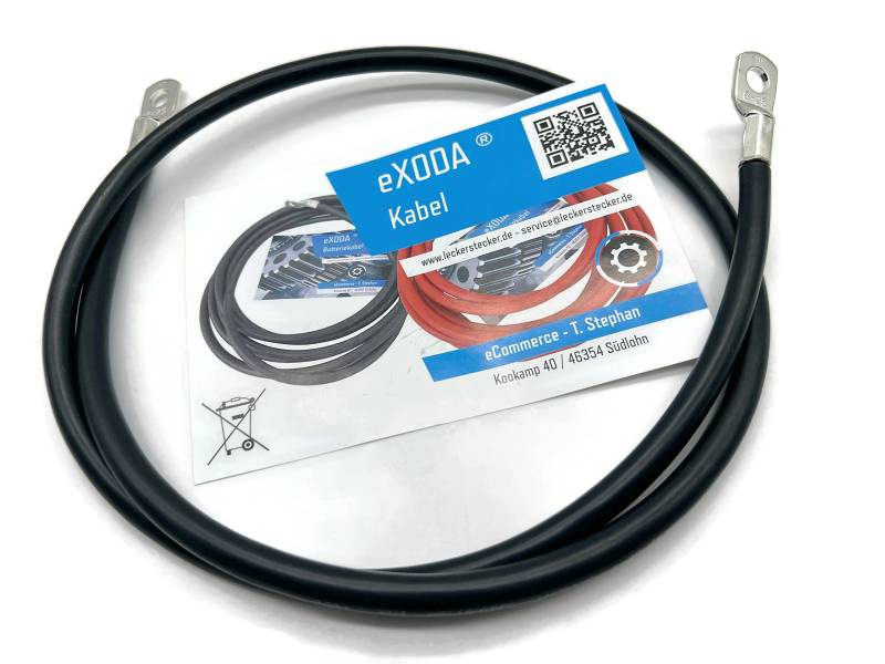 eXODA Batteriekabel 25 mm² 100cm mit Kabelschuhen M8 Schwarz von eXODA