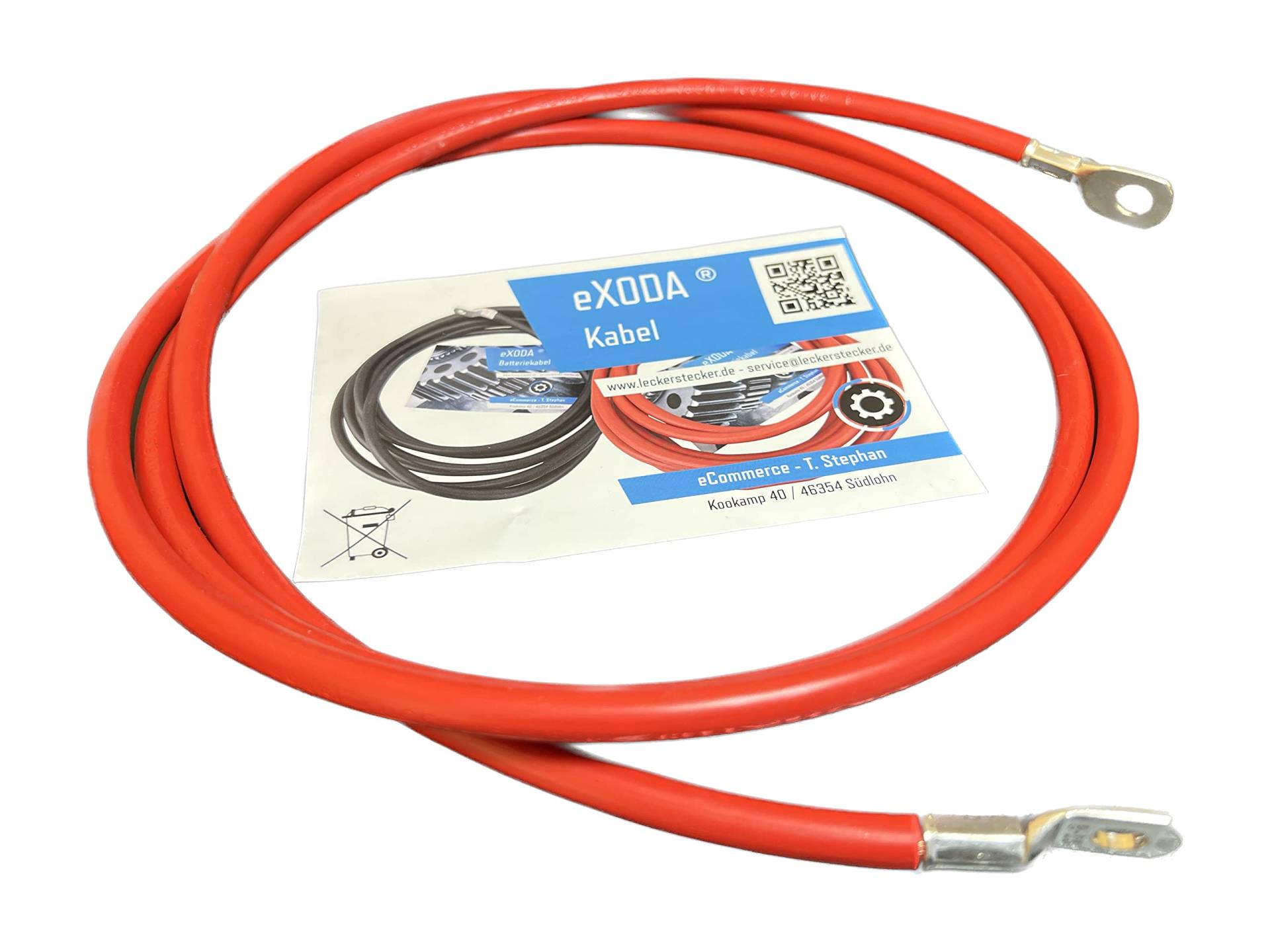 eXODA Batteriekabel 25 mm² 200cm Kabelschuhe M8 und M10 Rot von eXODA