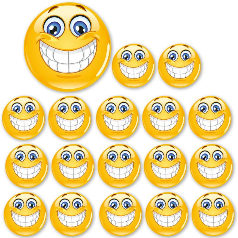 easydruck24de 18er Set Smiley-Aufkleber Smile I kfz_387 I rund Ø 3 cm I Emoticon Sticker lachend für Smartphone Handy Laptop Fahrrad Motorrad Roller I wetterfest von younikat