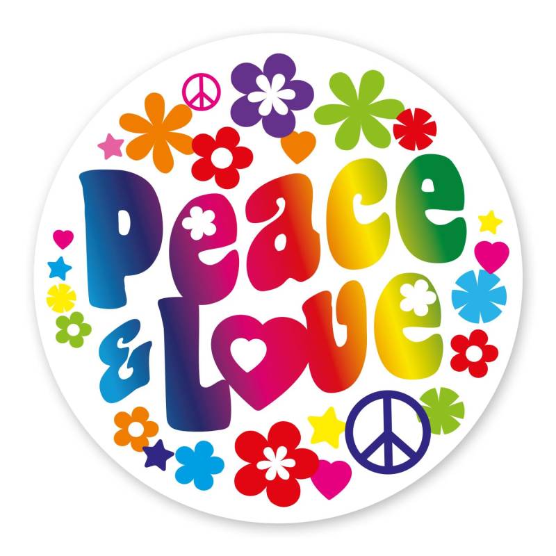 younikat Sticker Peace & Love I Ø 10 cm I Flower-Power Blumen Hippie Motiv I für Laptop Koffer Tür Roller Auto-Aufkleber I wetterfest I kfz_260 von younikat
