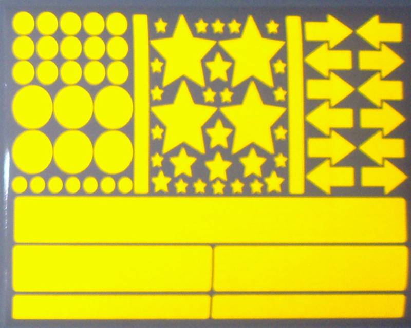 Reflektierendes Aufkleber Set - Sterne Kreise Pfeile Rechtecke - 78 Stück gelb/orange Bogengröße: 30 x 20 cm - Reflexion Leucht-Sticker Fahrrad Helm Sicherheit im Dunkeln für Kinder - reflex_019 von easydruck24de
