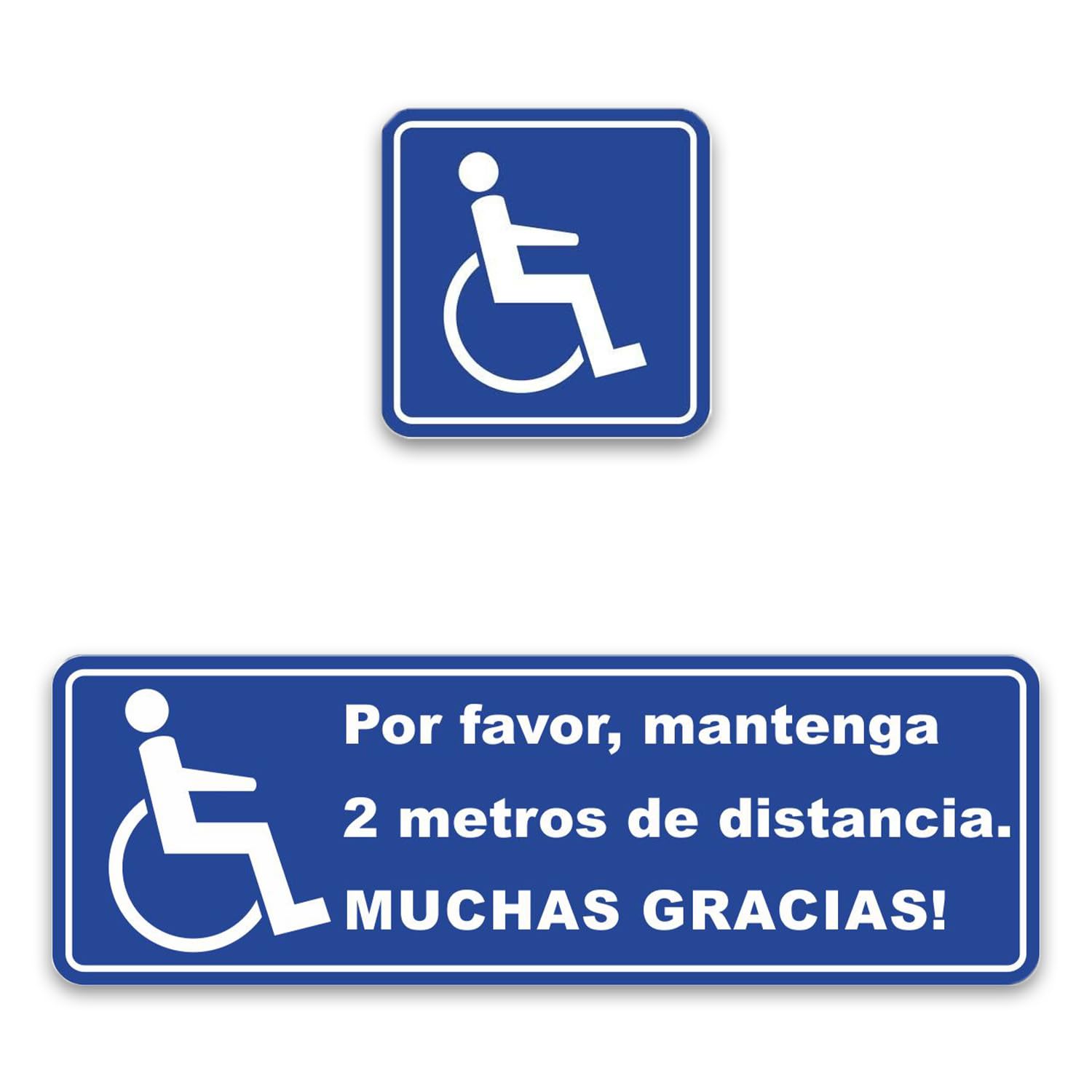 Aufkleber-Set Bitte 2 Meter Abstand halten. Vielen Dank! + Rollstuhlfahrer-Aufkleber I (Spanisch) - Autoaufkleber, Rollstuhl, Rolli I hin_244 von iSecur