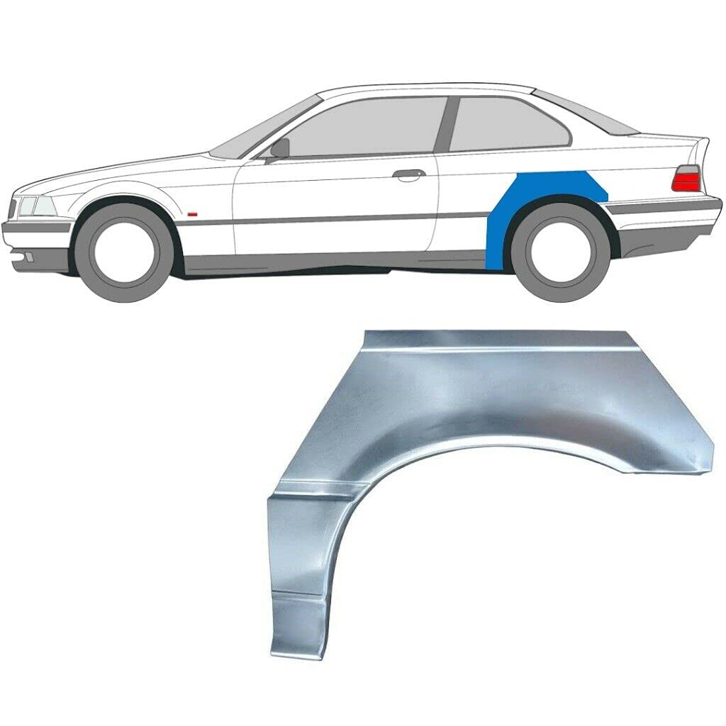 Hinterradlauf-Reparaturblech passend für BMW 3/1990-2000 / E36 Coupe/Cabrio/unlackierter Stahl/linke Seite (Beifahrerseite/Beifahrerseite/Beifahrerseite/N/S) / Beseitigen Sie Rost in Ihrem Auto. von easyparts