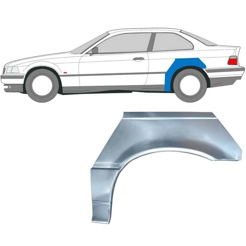Hinterradlauf-Reparaturblech passend für BMW 3/1990-2000 / E36 Coupe/Cabrio/unlackierter Stahl/linke Seite (Beifahrerseite/Beifahrerseite/Beifahrerseite/N/S) / Beseitigen Sie Rost in Ihrem Auto. von easyparts