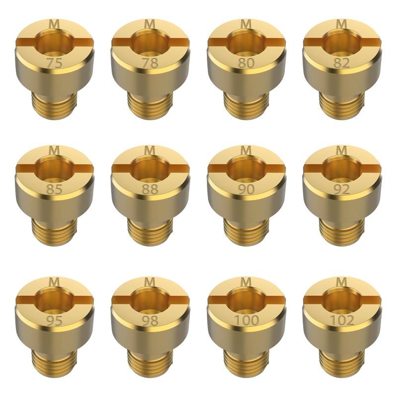 EFUTURETIME 12 Stk. Vergaser Düsen M5, Vergaser Hauptdüsen Set, 75-102, Vergaserdüse aus Messing für Dellorto PHBG/SHB von efuturetime