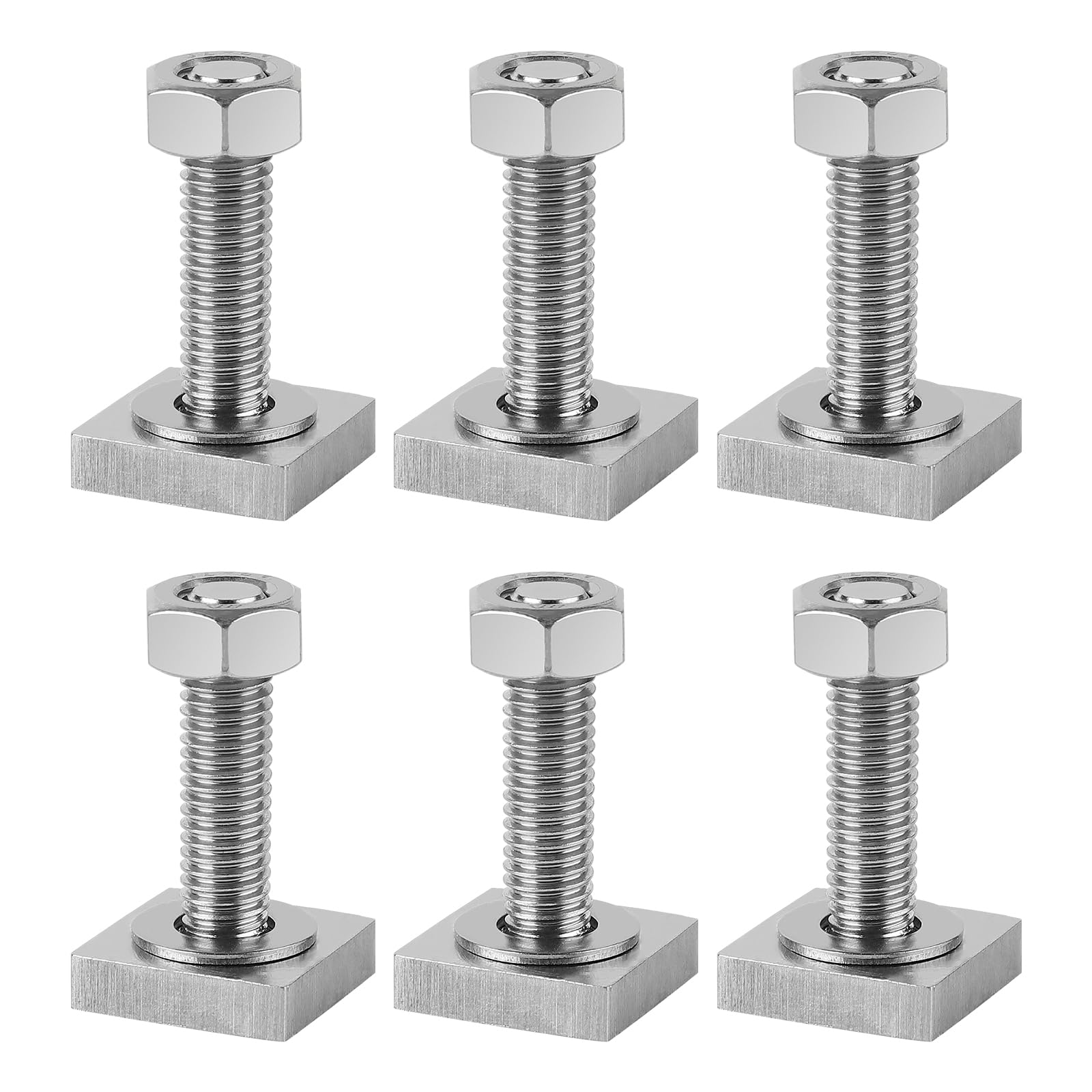 efuturetime 6 X T-Nut Adapter M8-30mm, Nutensteine Edelstahl 2x2x0.5cm mit Muttern und Unterlegscheiben für Dachträger Relingträger Dachbox Kompatibel zu Thule, M8-Quadratisch von efuturetime