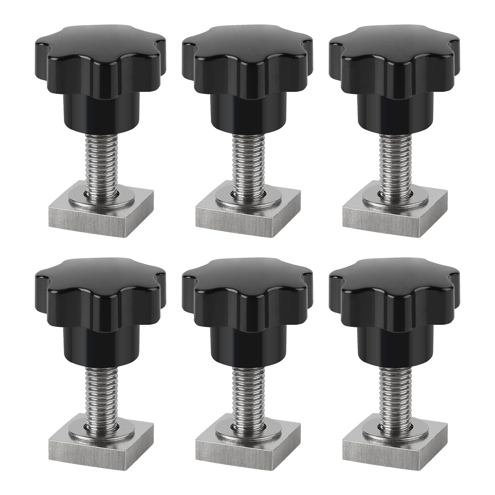 efuturetime 6 X T-Nut Adapter M8-30mm, Nutensteine Edelstahl 2x2x0.5cm mit Muttern und Unterlegscheiben für Dachträger Relingträger Dachbox Kompatibel zu Thule, M8-Sterngriffmutter von efuturetime