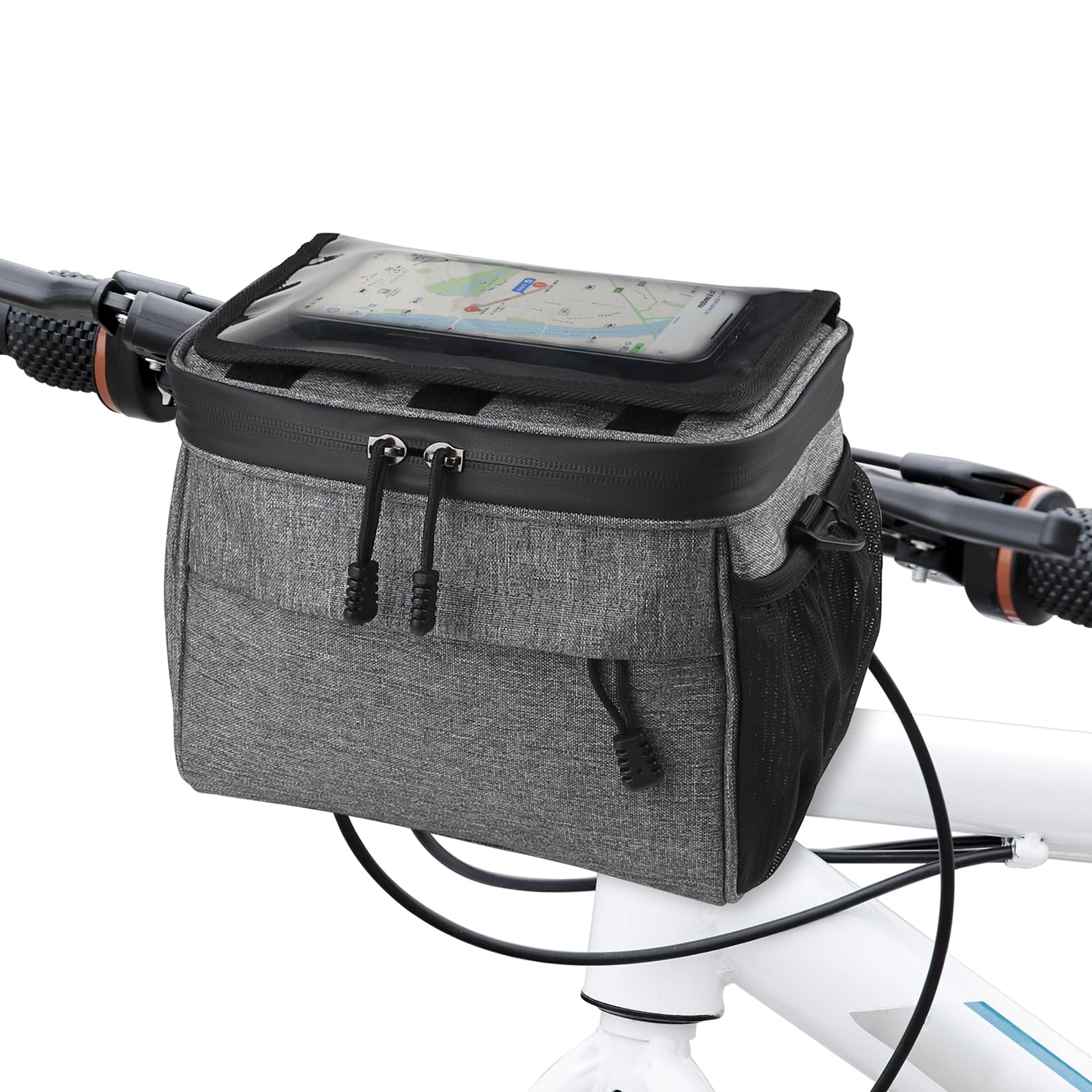efuturetime Lenkertasche Fahrrad Rahmentasche 4.8L, Handytasche Fahrrad Handyhalterung Wasserdicht mit Klicksystem, Fahrradzubehör Abnehmbar für e-Bike, Grau von efuturetime