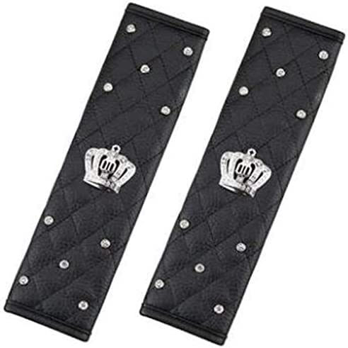 eing 2 x Sicherheitsgurtpolster aus PU-Leder mit Strasssteinen und Krone, für Erwachsene und Jugendliche, schwarz von eing