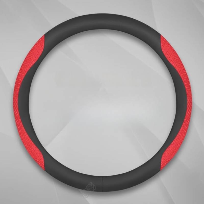 Lenkradbezug, Universal 15 Zoll, atmungsaktives Technologiegewebe, für Infiniti EX30d, Dünn Wildleder Lenkradhülle mit Weichem Alcantara Touch, Anti-Rutsch & Sport,A-Red Black-Round von eirnghn