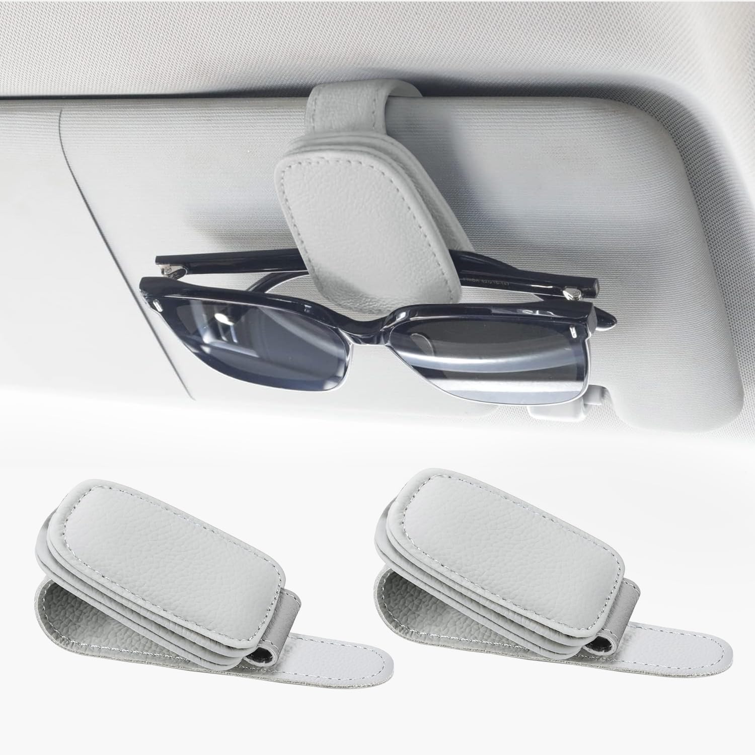 elook 2 Stück Brillenhalter für Auto Sonnenblende, Magnetischer Leder Sonnenbrillenhalter Auto, Universal Auto Visier Brillenhalter, Ticket Karten Clip Brillen Halterung - Grau elook 2 Stück Brillenhalter für Auto Sonnenblende, Magnetischer Leder Sonnenbrillenhalter Auto, Universal Auto Visier Brillenhalter, Ticket Karten Clip Brillen Halterung - Grau von elook