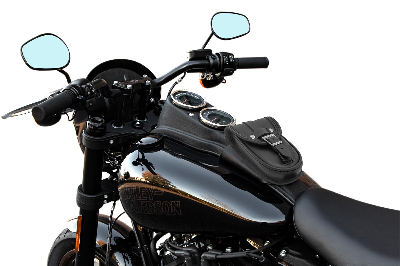 Abnehmbare Tanktasche aus Leder für Harley Davidson Low Rider S 2020-2021, Low Rider 2018-2021, ENDSCUOIO Qualität, Made in Italy (Schwarze Nähte) von ends cuoio
