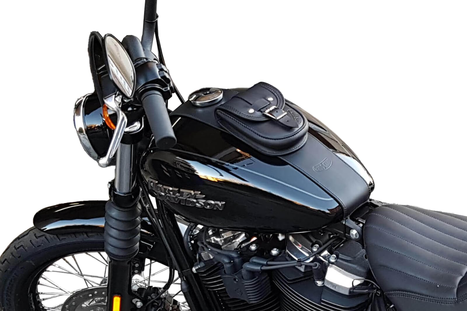 Abnehmbarer Tankrucksack aus Leder, kompatibel mit den Motorrad Modellen Harley-Davidson Softail Street Bob 2018–2023 und Softail Breakout 2018–2022, Hergestellt in Italien von Endscuoio von ends cuoio