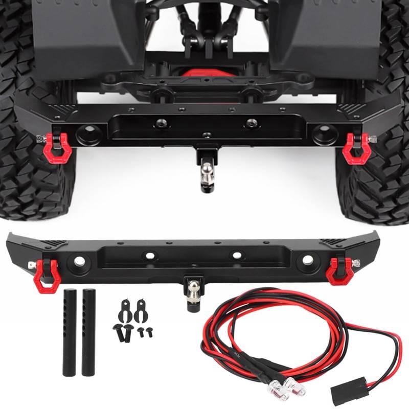 RC Car Rear Bumper, 185mm / 7.3in Metal Rear Bumper with D-Rings and LED Light for Axial SCX10 III AXI03007 1/10 RC Car Model von equlup