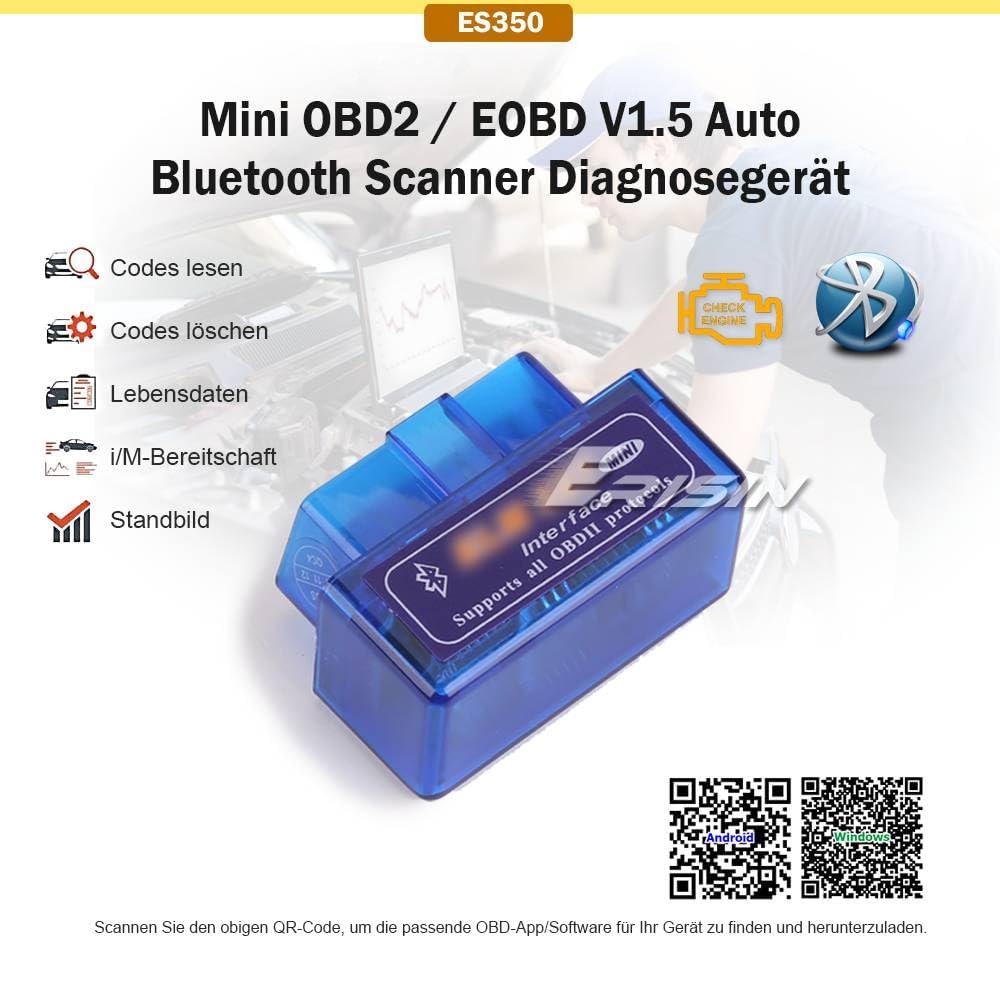 Erisin OBD2 Diagnosegerät OBD2 Bluetooth OBD2 Adapter Auto Diagnose-Scanner Tool Auto Fehlerprüfwerkzeug Motorsystem Diagnosewerkzeug für Android/Windows Gerät von erisin