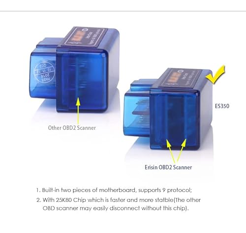 Erisin OBD2 Diagnosegerät OBD2 Bluetooth OBD2 Adapter Auto Diagnose-Scanner Tool Auto Fehlerprüfwerkzeug Motorsystem Diagnosewerkzeug für Android/Windows Gerät von erisin