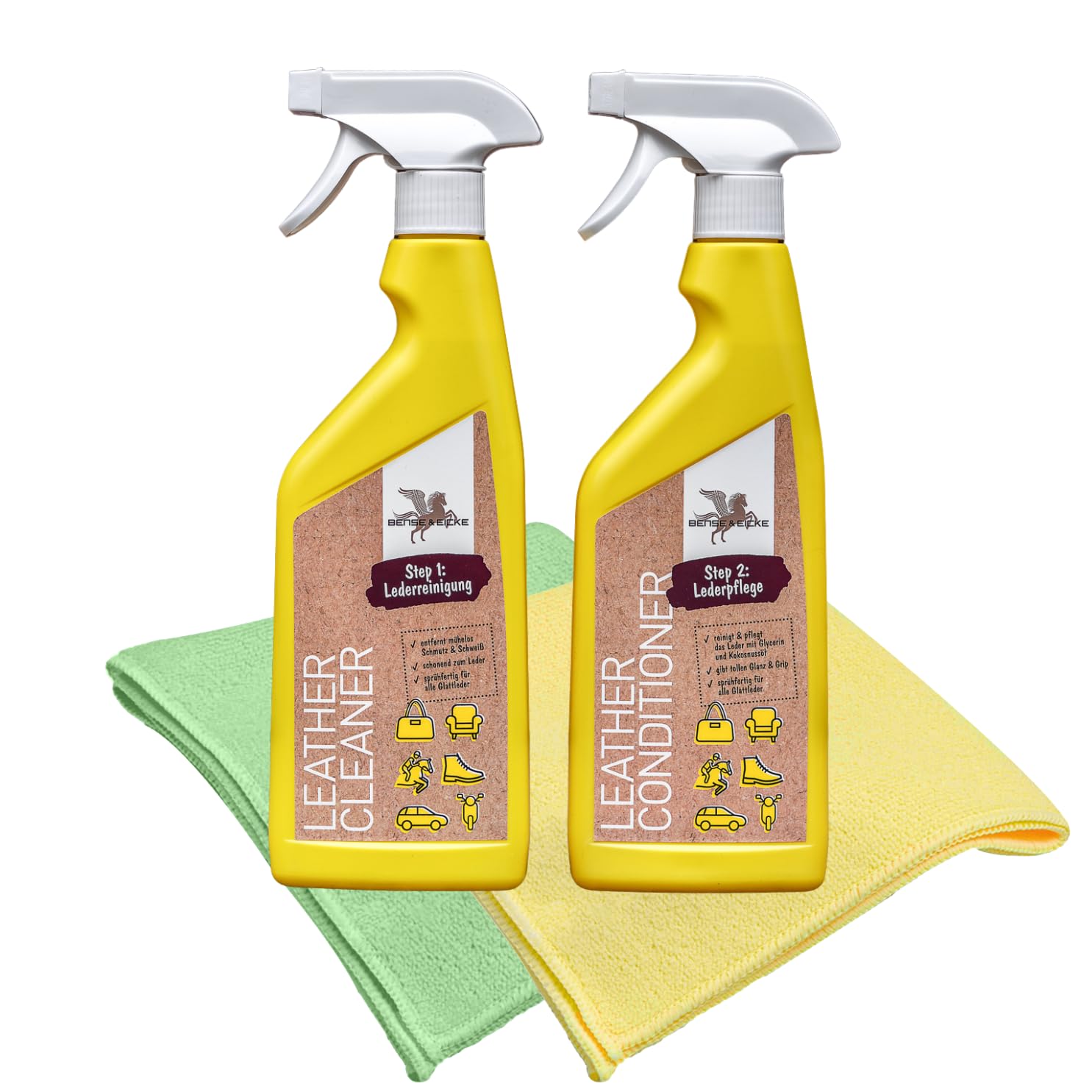 esnado - Bense & Eicke Lederreiniger Step 1 & Lederconditioner Step 2 + 2 Gratis Mikrofasertücher - exzellente Lederpflege für Glattleder esnado - Bense & Eicke Lederreiniger Step 1 & Lederconditioner Step 2 + 2 Gratis Mikrofasertücher - exzellente Lederpflege für Glattleder von esnado